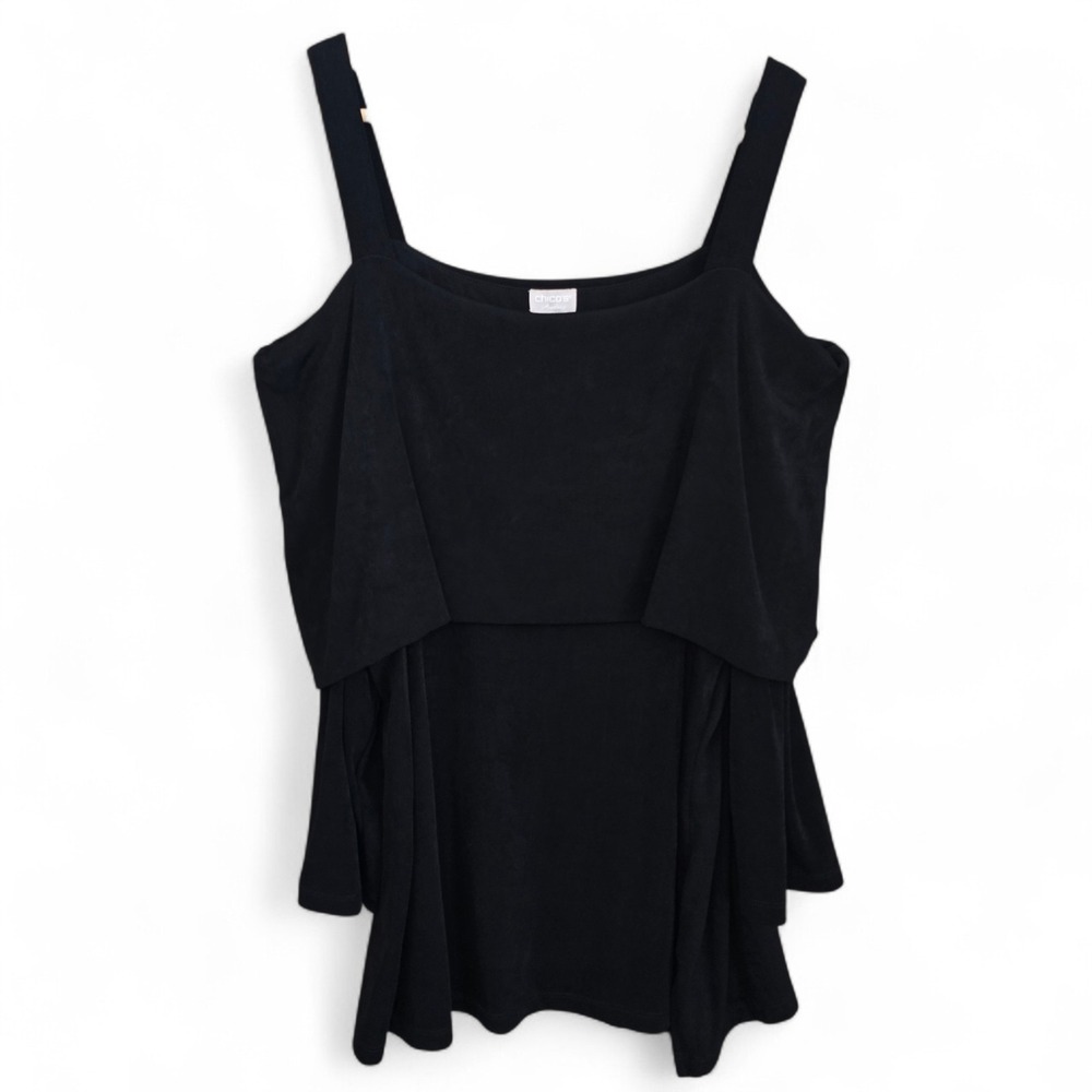 Chicos Travelers Top Womens 3‎ US XL Black Slinky Cold Shoulder Blouse Stretch